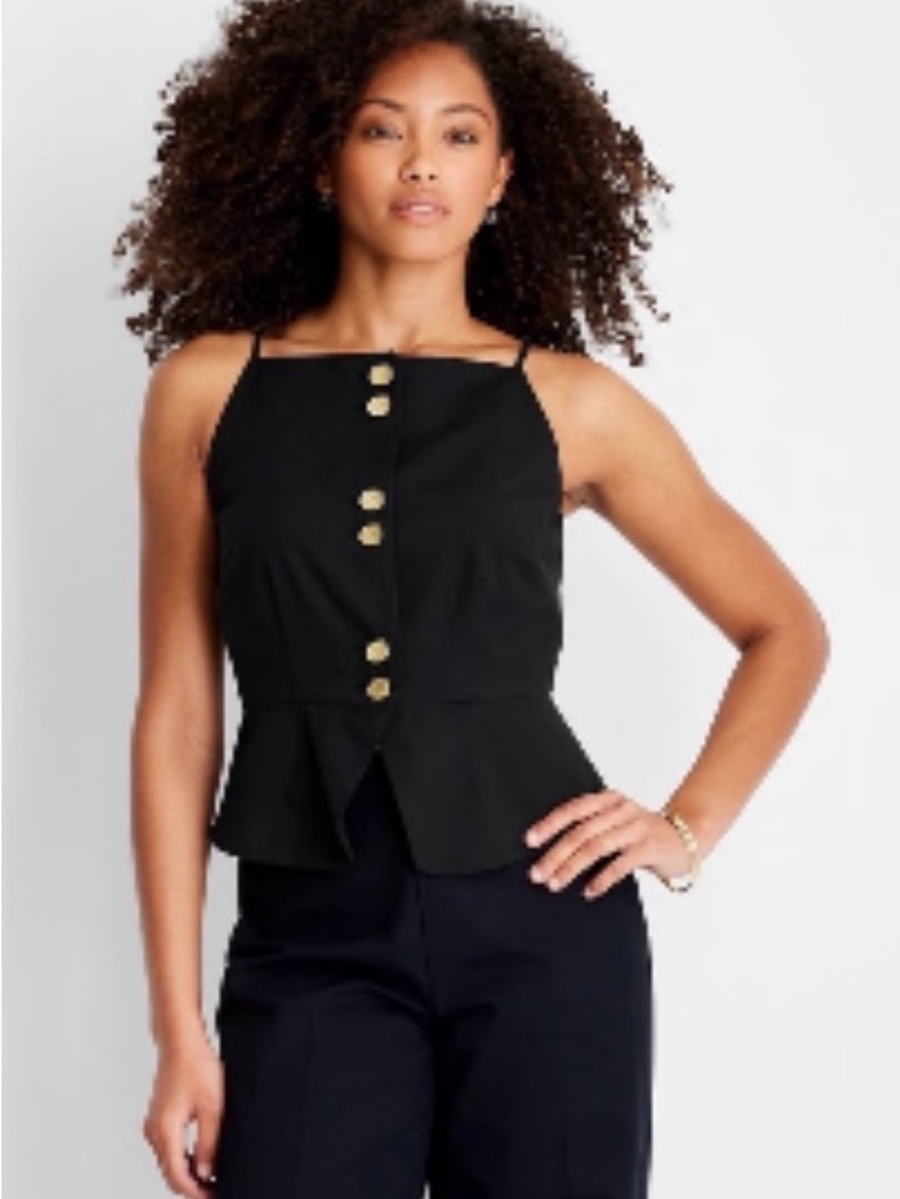 Future Collective Peplum Tank Top with Gold Buttons - Jenee Naylor
